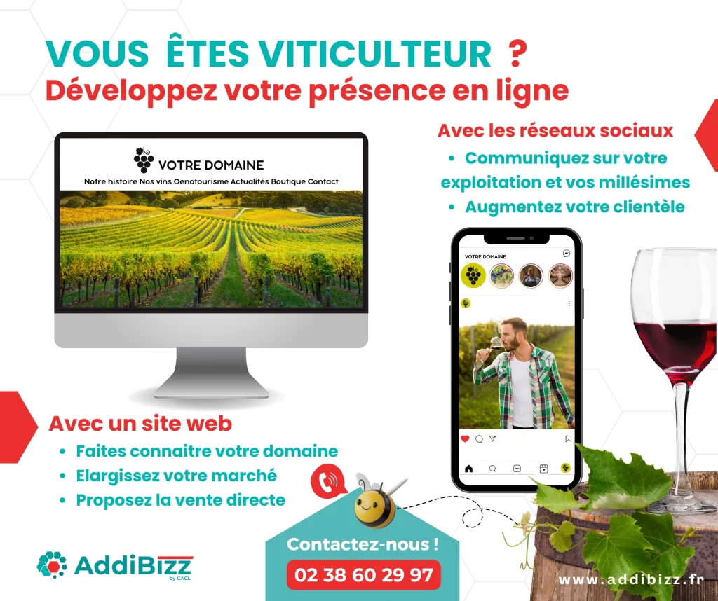 Site web et réseaux sociaux pour viticulteurs vignerons Addibizz